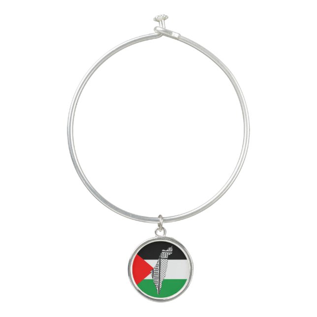 Palestine Flag and Map with Keffiyeh Pattern Bangle Bracelet (Front)