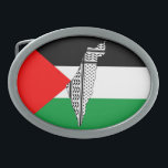 Palestine Flag and Map with Keffiyeh Pattern Belt Buckle<br><div class="desc">Palestine Map and Flag With Keffiyeh Pattern Design symbol of Resistance and Freedom. Fast forward to the 1960s and the rise of the Palestinian resistance movement, the prominent Palestinian politician, Yasser Arafat, further solidified this meaning behind the keffiyeh. The keffiyeh became Arafat’s personal trademark as he draped it over his...</div>