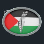 Palestine Flag and Map with Keffiyeh Pattern Belt Buckle<br><div class="desc">Palestine Map and Flag With Keffiyeh Pattern Design symbol of Resistance and Freedom. Fast forward to the 1960s and the rise of the Palestinian resistance movement, the prominent Palestinian politician, Yasser Arafat, further solidified this meaning behind the keffiyeh. The keffiyeh became Arafat’s personal trademark as he draped it over his...</div>
