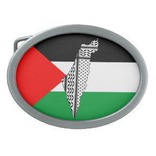 Palestine Flag and Map with Keffiyeh Pattern Belt Buckle