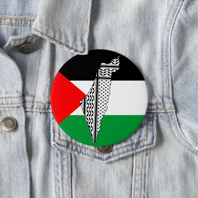 Palestine Flag and Map with Keffiyeh Pattern Button (In Situ)