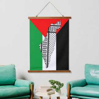Palestine Flag and Map with Keffiyeh Pattern Hanging Tapestry