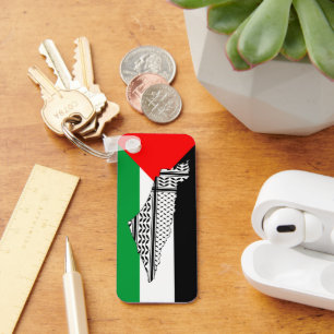 Palestine Flag and Map with Keffiyeh Pattern Keychain