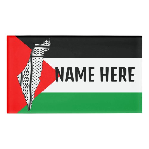 Palestine Flag and Map with Keffiyeh Pattern Name Tag
