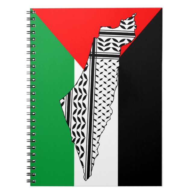 Palestine Flag and Map with Keffiyeh Pattern Notebook (Front)
