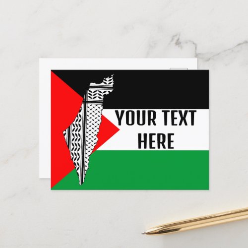 Palestine Flag and Map with Keffiyeh Pattern Postcard