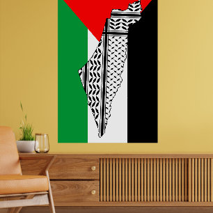 Palestine Flag and Map with Keffiyeh Pattern Poster
