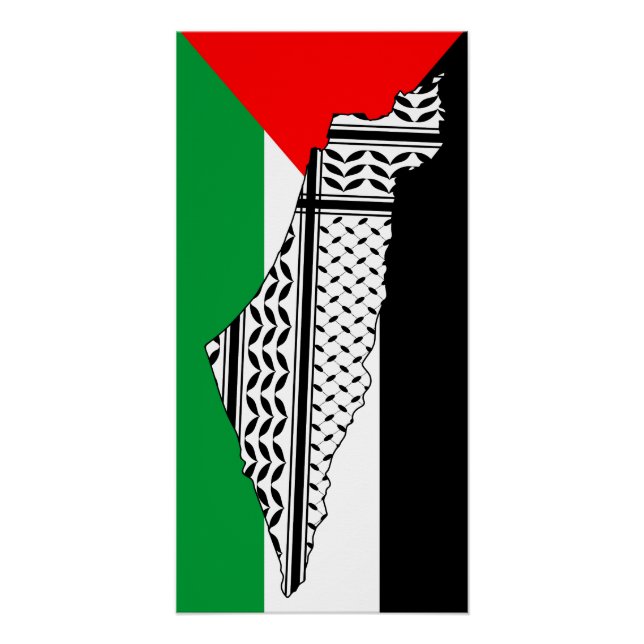 Palestine Flag and Map with Keffiyeh Pattern Poster (Front)