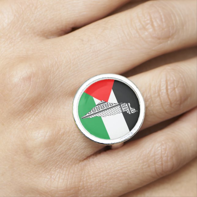 Palestine Flag and Map with Keffiyeh Pattern Ring (In Situ)
