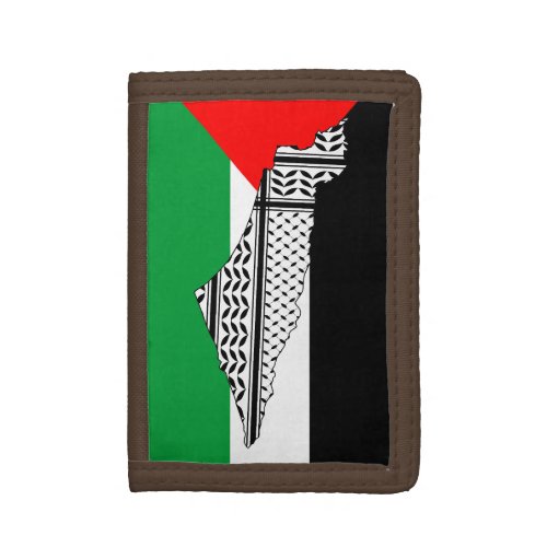 Palestine Flag and Map with Keffiyeh Pattern Trifold Wallet