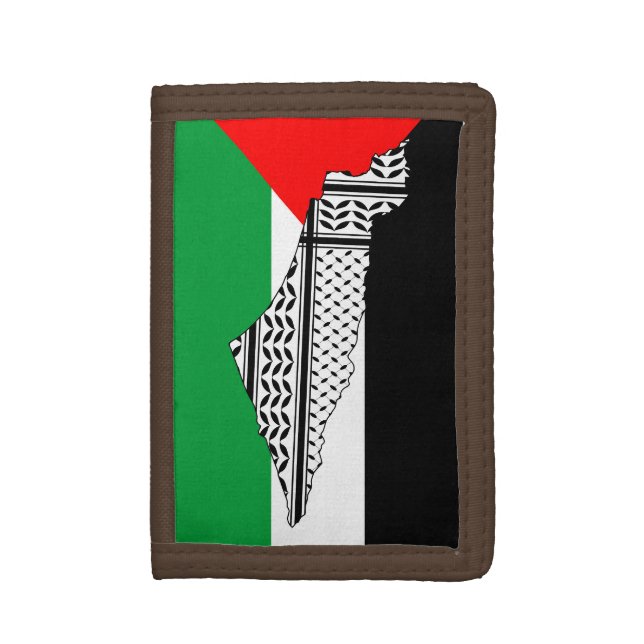 Palestine Flag and Map with Keffiyeh Pattern Trifold Wallet (Front Vertical)