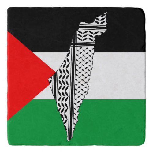 Palestine Flag and Map with Keffiyeh Pattern Trivet