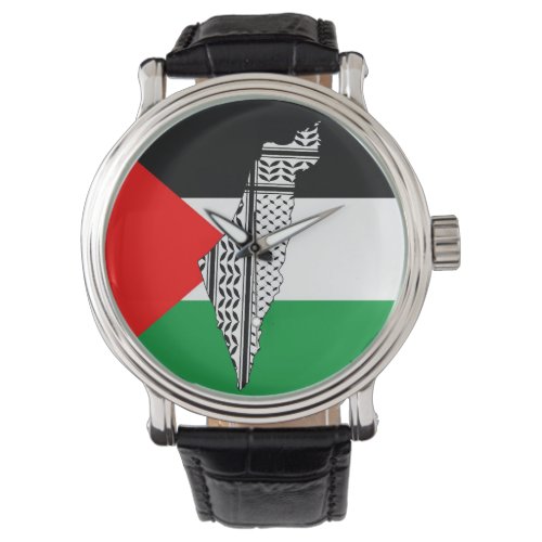 Palestine Flag and Map with Keffiyeh Pattern Watch