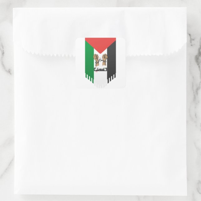  Palestine flag Arabic text Square Sticker (Bag)