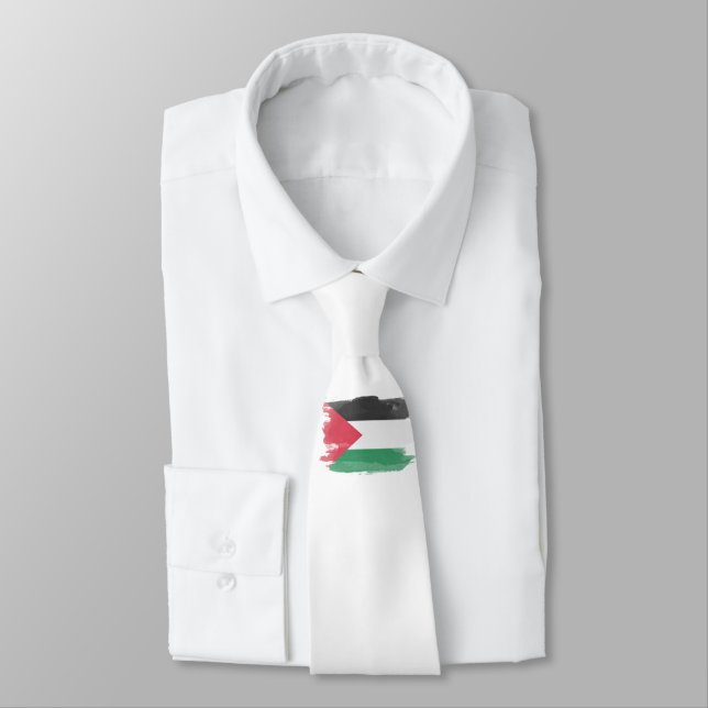 Palestine flag brush stroke, national flag neck tie (Tied)