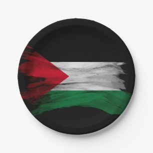 Palestine flag brush stroke, national flag paper plates