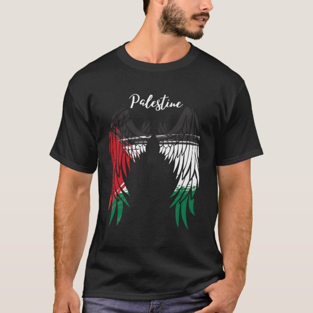 Palestine Flag Dad On Back Side Palestinian Angel  T-Shirt (Front)