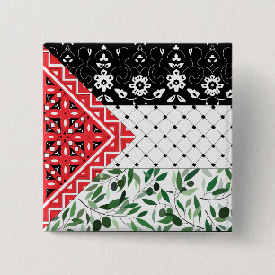 Palestine Flag Falastini Artwork Kuffiyeh Olives Button