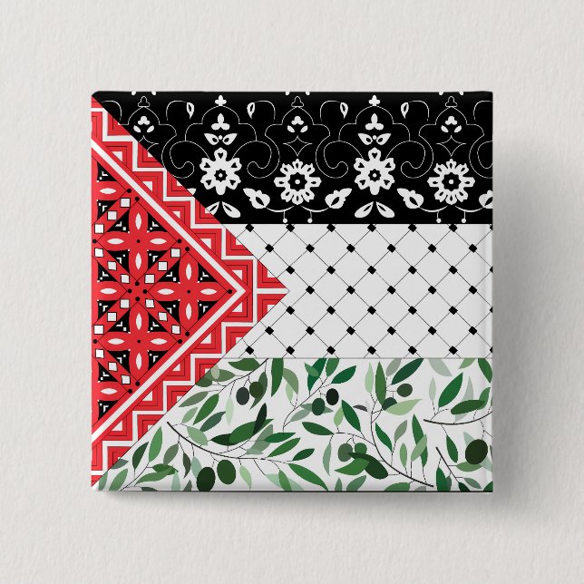 Palestine Flag Falastini Artwork Kuffiyeh Olives Button (Front)