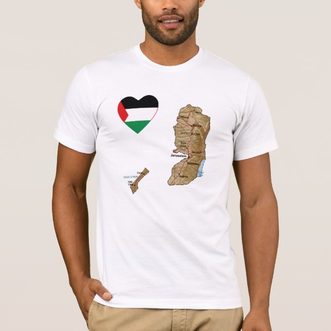 Palestine Flag Heart and Map T-Shirt (Front)