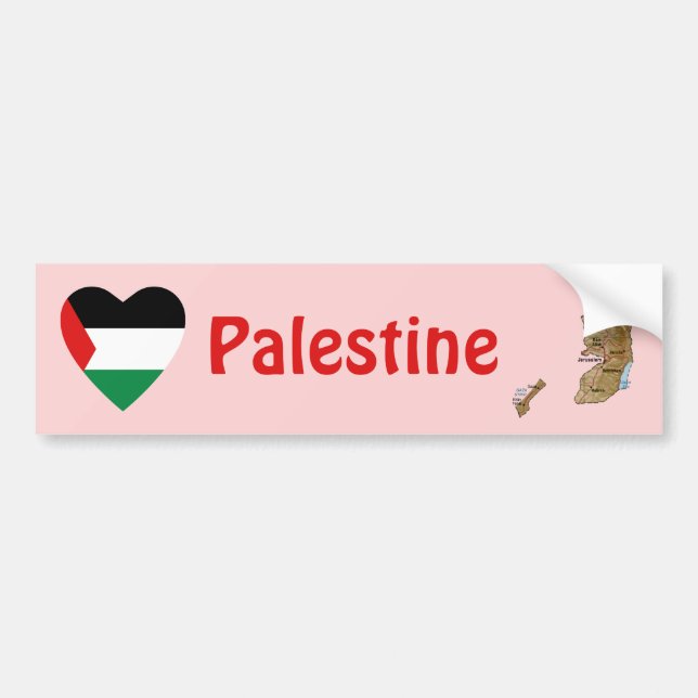 Palestine Flag Heart + Map Bumper Sticker (Front)