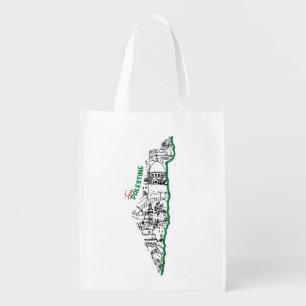 Palestine flag inside its map, Visit Palestine Grocery Bag