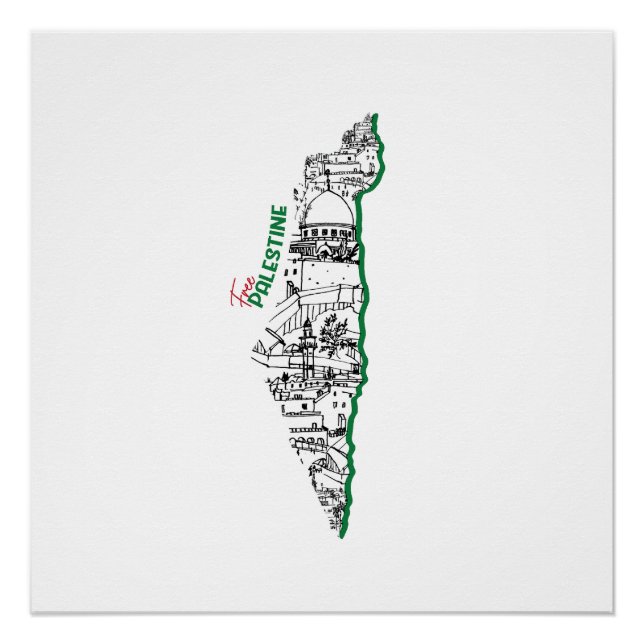 Palestine flag inside its map, Visit Palestine Poster (Front)