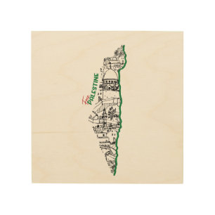 Palestine flag inside its map, Visit Palestine Wood Wall Art