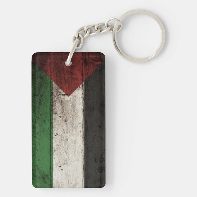 Palestine Flag on Old Wood Grain Keychain (Back)