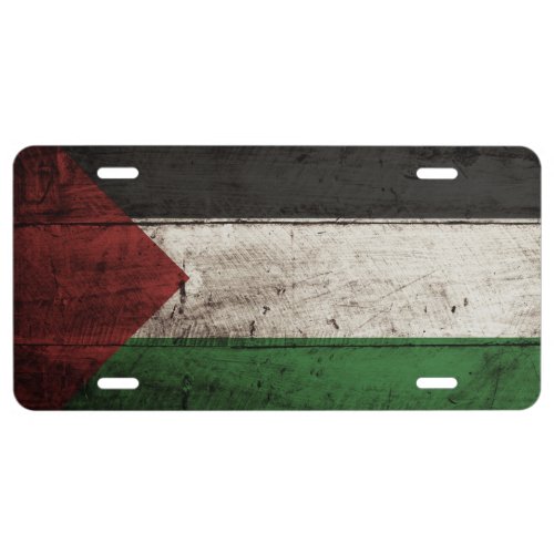 Palestine Flag on Old Wood Grain License Plate