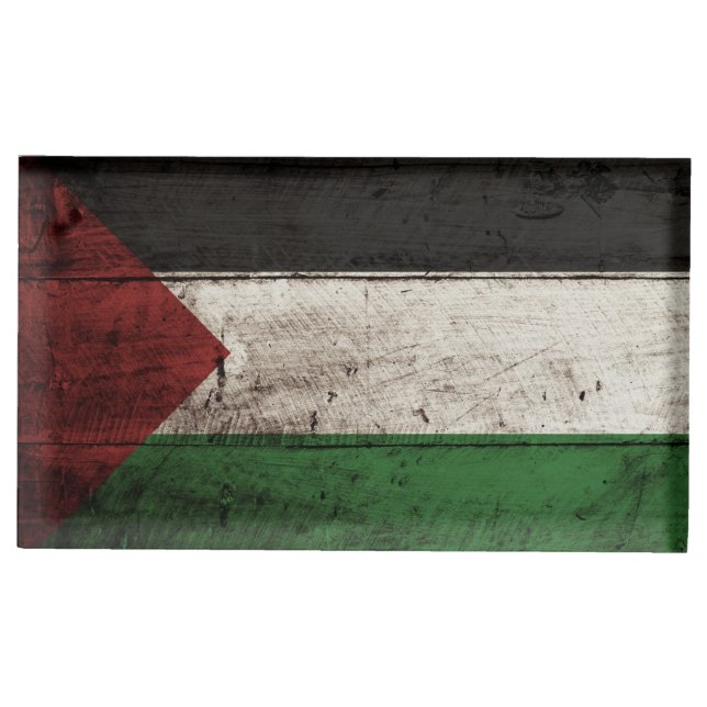 Palestine Flag on Old Wood Grain Place Card Holder (Front)