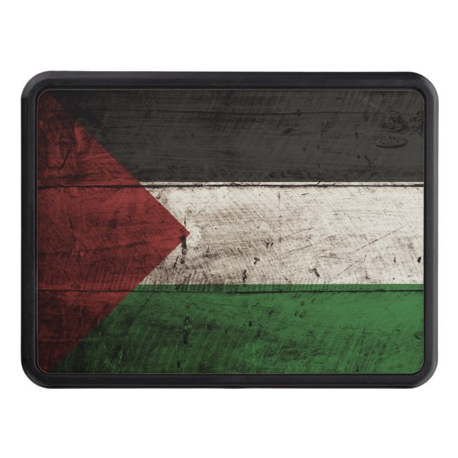 Palestine Flag on Old Wood Grain Tow Hitch Cover (Front)