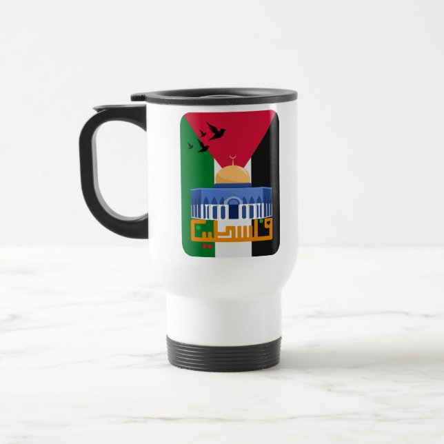  Palestine flag with Arabic text Travel Mug (Left)