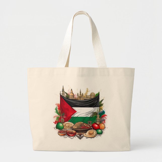 Palestine Flag with Traditional Food Tote Bag (Front)