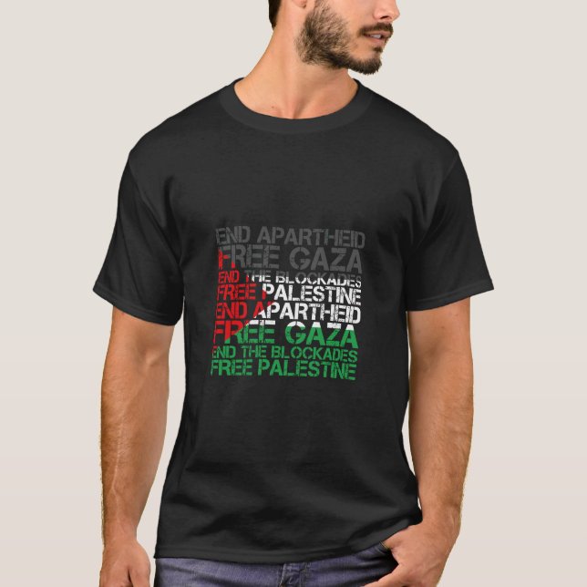 Palestine Flag Wordcloud End Apartheid Free Palest T-Shirt (Front)