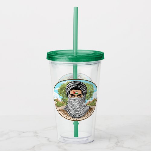 Palestine Freedom Fighter Portrait Acrylic Tumbler