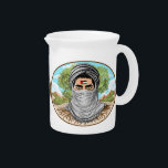 Palestine Freedom Fighter Portrait Beverage Pitcher<br><div class="desc">Freedom fighter Palestine Youth in homeland background with olive tree and sunny hills - Original Vector illustration Round Logo isolated on white,  design Copyright BluedarkArt TheChameleonArt</div>
