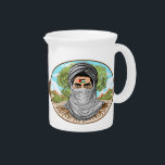 Palestine Freedom Fighter Portrait Beverage Pitcher<br><div class="desc">Freedom fighter Palestine Youth in homeland background with olive tree and sunny hills - Original Vector illustration Round Logo isolated on white,  design Copyright BluedarkArt TheChameleonArt</div>