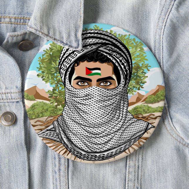 Palestine Freedom Fighter Portrait Button (In Situ)