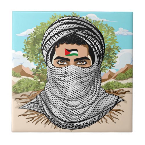 Palestine Freedom Fighter Portrait Ceramic Tile