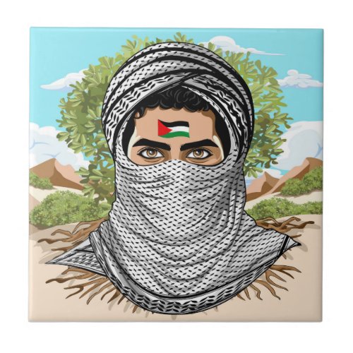Palestine Freedom Fighter Portrait Ceramic Tile