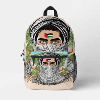 Palestine Freedom Fighter Portrait Printed Backpack by Bluedarkat at Zazzle