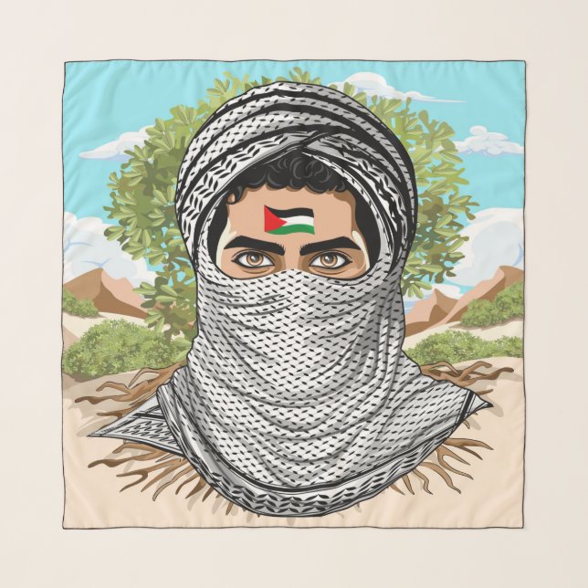 Palestine Freedom Fighter Portrait Scarf (Front)