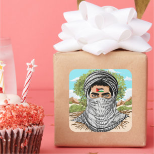 Palestine Freedom Fighter Portrait Square Sticker