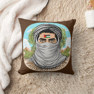 Palestine Freedom Fighter Portrait Throw Pillow