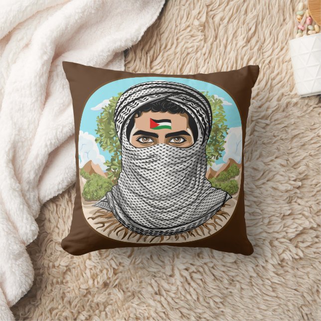 Palestine Freedom Fighter Portrait Throw Pillow (Blanket)