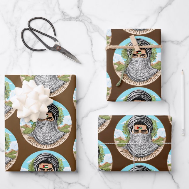 Palestine Freedom Fighter Portrait Wrapping Paper Sheets (Front)