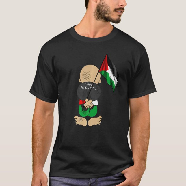 Palestine Handala holding Palestinian Flag Free Pa T-Shirt (Front)