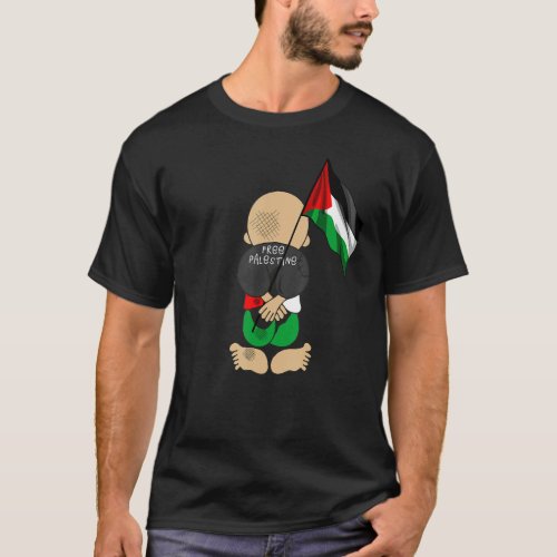 Palestine  Handala holding Palestinian Flag  Free  T_Shirt