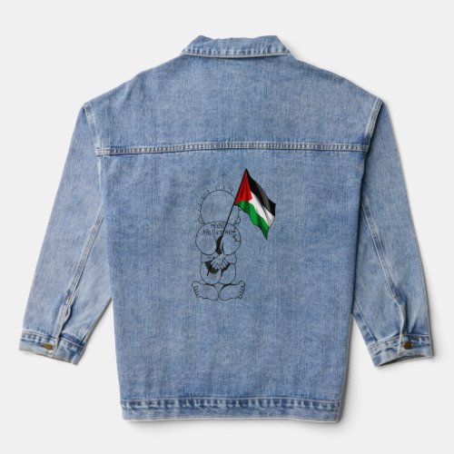 Palestine Hanzala holding Palestinian Flag Free Pa Denim Jacket